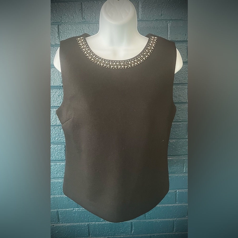 Black Sleeveless Top with Embellished Neckline
